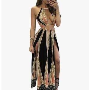 Women’s Biubiu Halter Boho Cover-Up Maxi Dress – Aztec Print – Size M NWT